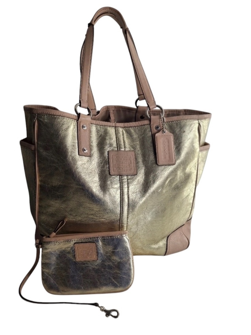 Coach Metallic Gold Tote with Removable Pouch